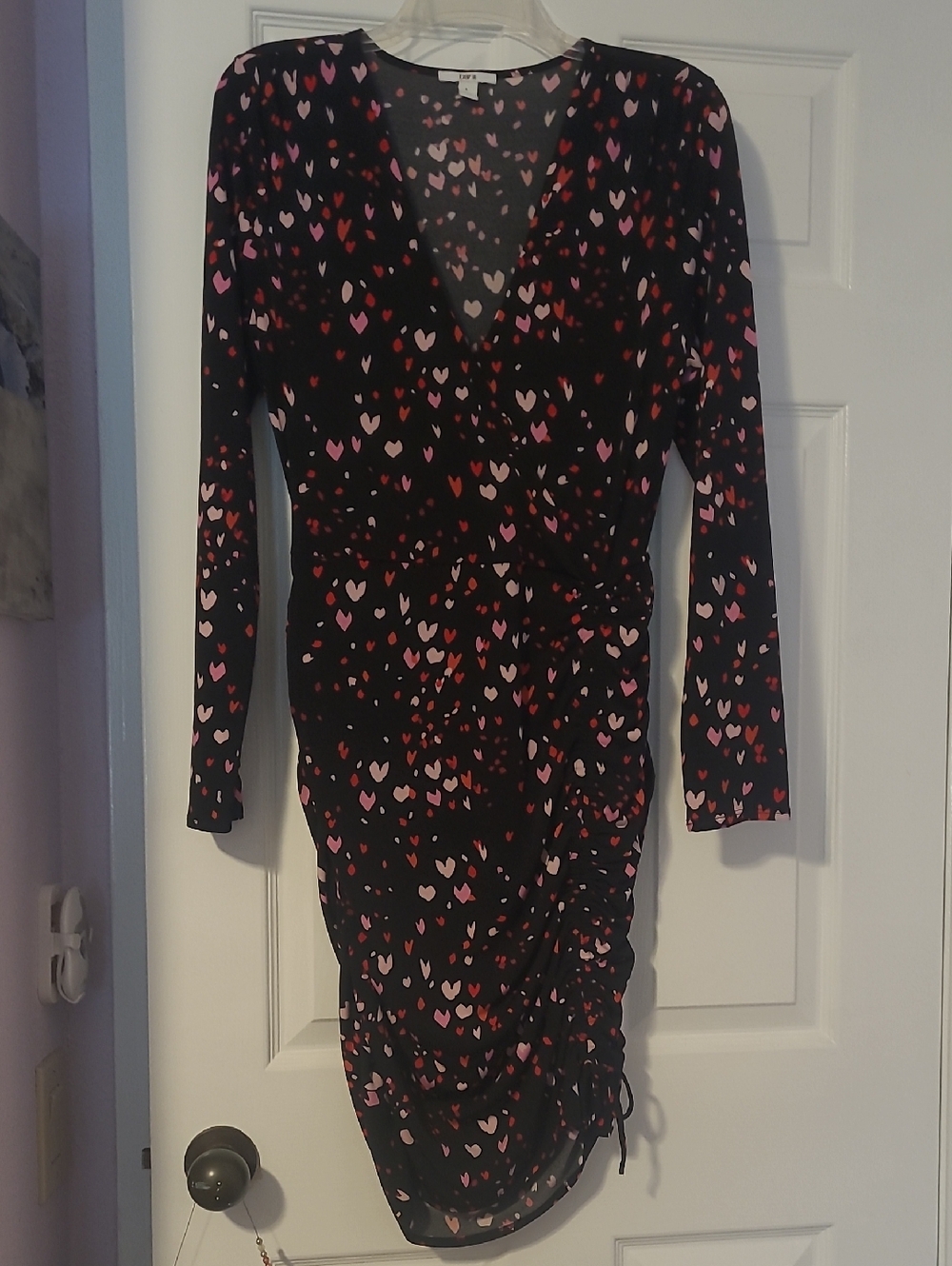 Bar III Black Wrap Dress with Pink & Red Heart Print